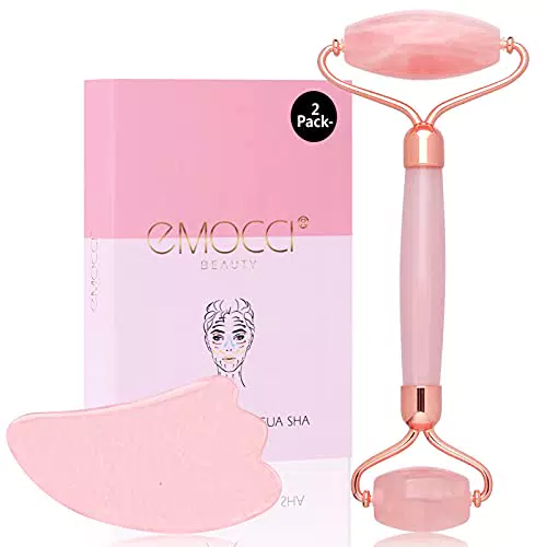 Rullo di Giada Gua Sha Viso Quarzo Rosa Guasha Rullo Massaggiatore Naturale Tonificare Strumento per Viso Antirughe Anti-età e Elimina i Cerchi Scuri