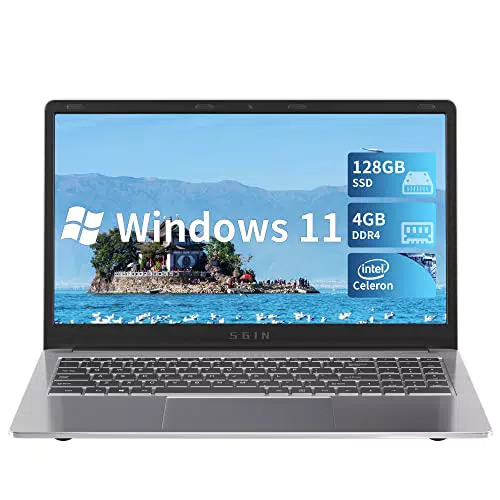 SGIN PC Portatile 15, 6 Pollice Portatile Windows 11 4GB DDR4 128GB SSD HD Notebook