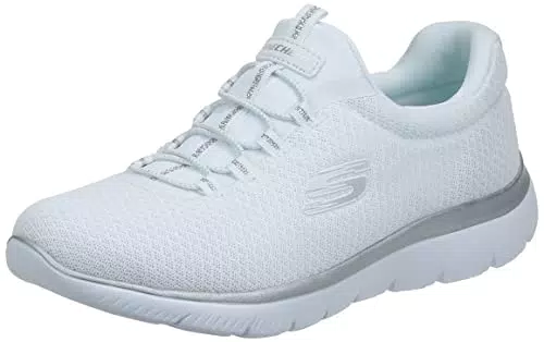 Skechers Summitscarpe da Ginnastica Donna, White Mesh/Silver Trim