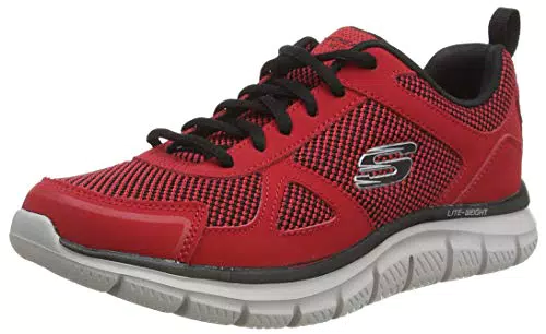 Skechers Track Bucolocarpe Uomo, Red Leather/Black Mesh Trim