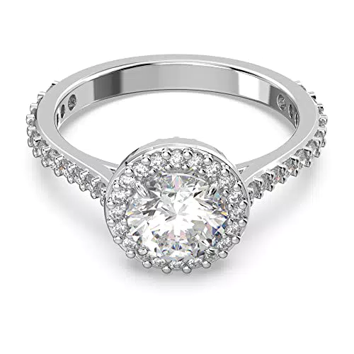 Swarovski Constella Anello Cocktail, con Zirconia Swarovski a Taglio Tondo e Classico Pavé