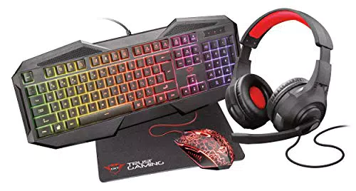 Trust Gaming GXT 1180RW USB Kit Cuffie, Tastiera Illuminata con 12 Tasti Multimediali e Anti-ghostingayout Italiano QWERTYouse con 6 Pulsanti