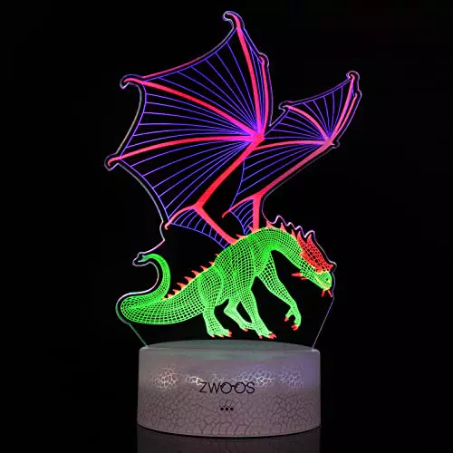 ZWOOS Luce Notturna 3D LED Multicolore, drago che vola