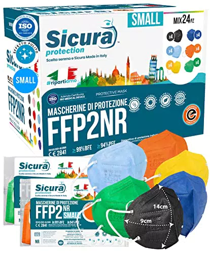 24 Mascherine FFP2 COLORATE Certificate Taglia Piccola S Small Mix Nere