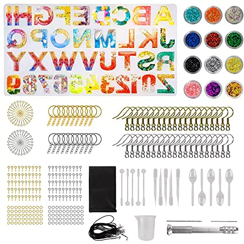 353 Pezzi Stampi per Resinatampo Lettere Silicone, Accessori in Stampi per Resina Epossidicatampi Resina Epossidica con Paillettes di Colore