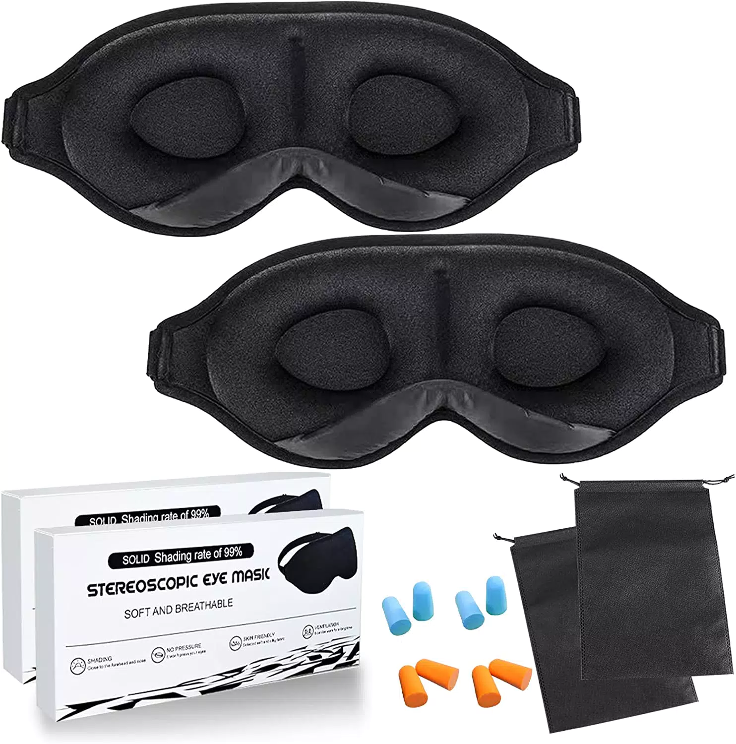 Maschera per Dormire Mascherina per Dormire con Design Ingegneristico 3D Innovativo Benda Occhi Uomini e Donne che Dormono Comodamente con Tappi per le Orecchie e Fascia Regolabile per Pisolini Viaggi