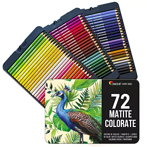 Zenacolor 72 Matite Colorate con Scatola in Metallo 72 Colori Unici per Disegnare e Libri da Colorare Adulti - Facile Accesso con 3 Vassoi - Ideale per Artisti e Adulti