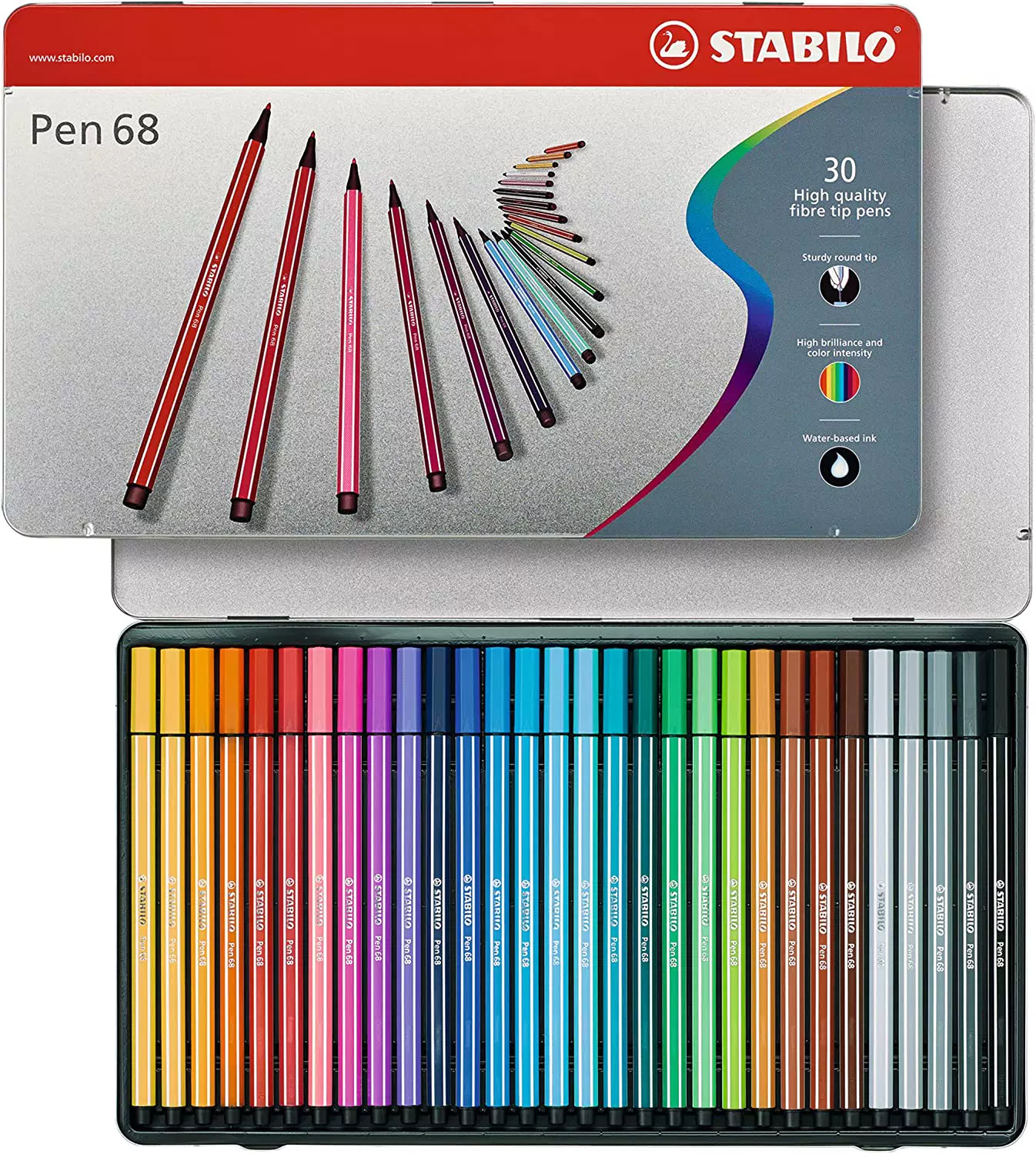 Pennarello Premium - STABILO Pen 68 - Scatola in Metallo da 30 - Colori assortiti