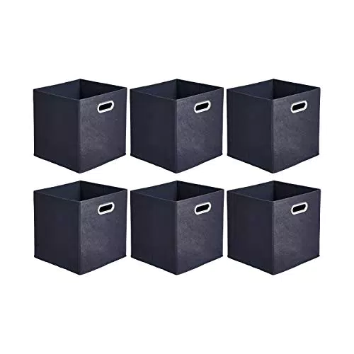 Amazon Basics - Cubi portaoggetti pieghevoli in tessuto con anelli di rinforzo ovali - Confezione da 6