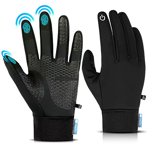 Amstory Guanti Invernali Termici per Uomo Donna, Guanti Moto Caldi Touch Screen Antivento Gloves Guanti Lavoro Nero Antiscivolo per Trekking Guida Ciclismo Corsa Sportivi Pesca
