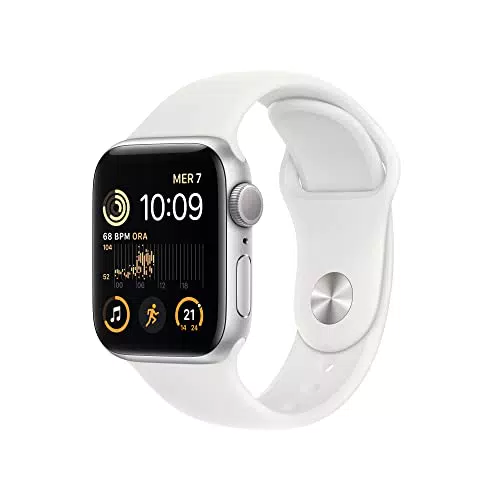 Apple Watch SE Smartwatch con cassa in alluminio color argento con Cinturino Sport bianco - Regular. Fitness tracker
