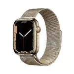 Apple Watch Series 7 Smartwatch con cassa in acciaio inossidabile color oro con Loop in maglia milanese color oro Fitness tracker