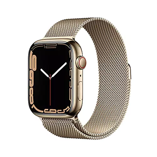 Apple Watch Series 7 Smartwatch con cassa in acciaio inossidabile color oro con Loop in maglia milanese color oro Fitness tracker