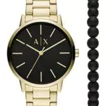 Armani Exchange Orologio a tre lancette da uomo, cassa in acciaio inossidabile dorata da 42 mm e bracciale in acciaio inossidabile
