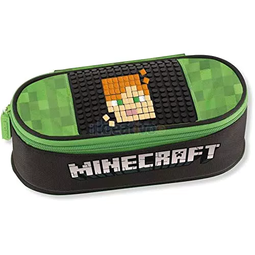 MINECRAFT - Astuccio Scuola Ovale Organizzato, con Divisori Interni e Passanti Elastici Porta Cancelleria - Astuccio Portapenne Bambino e Bambina Ideale per Medie e Elementari
