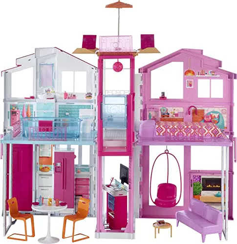 Barbie - La Casa a 3 piani, playset con ascensore e altalena