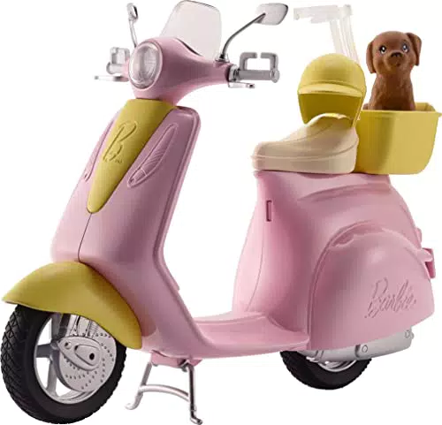 Barbie Scooter e Cagnolinooto con Cucciolo e Casco, Bambola non Inclusa
