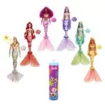 Barbie Sirena Color Reveal - Bambola Sirena Arcobaleno - Copertura Blu Metallizzata - Effetto Cambia Colore - 7 Sorprese - Regalo per Bambini 3+ Anni