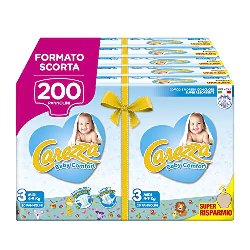 Carezza Baby Comfort Midi, Taglia 3, 200 pannolini, Decorati