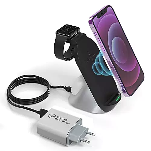 Caricatore Wirelesstazione di Ricarica Rapida Qi 15W 3 in 1 con Adattatore QC3.0 Compatibile con iPhone 12/11/11 Pro/11 Pro Max/Xs/Xs Max/XR/X/8/8 Plusamsung