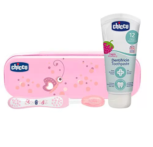 Chicco Set Dentale per Bambini con Astuccio: Contiene Un Dentifricio 12 Mesi + e Uno Spazzolino, rosa