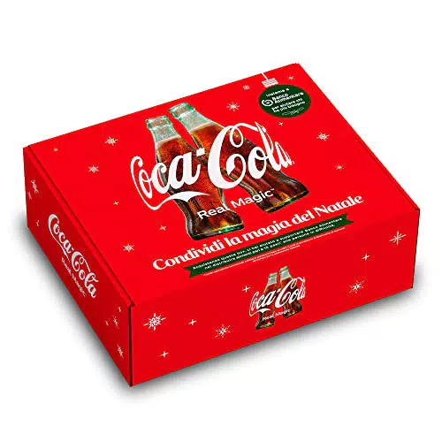 Coca-Cola Christmas Premium Box Box Limited Edition con 2 Bottiglie di Vetro da 350ml Coca-Cola Original Taste e Coca-Cola Zero Zuccheri