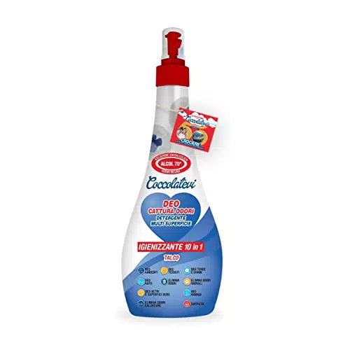 COCCOLATEVI Deo 10 in 1 Talco 300 ml Cattura Odori, Detergente Igienizzante Multi Superficie con Alcol 70°