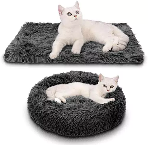Cozywind Rotondo Cuccia per Gatti e Cani Coperta per Cane/Gatto Antiscivolo Confortevole Peluche Cuscino Lettino Divano Ciambella e Coperte per Animali Domestici da Interno 60cm