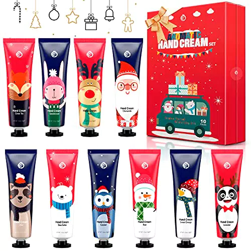 Crema Mani Set, 10 Pezzi Crema Mani Regalo Natale, Crema Mani Riparatrice per Donna e Uomo - Assorbimento Rapido