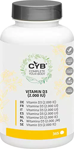 CYB Vitamina D3 2000 U.I. - 50µg Puro ad Alto Dosaggio D3 - 365 Compresse Vegetariane