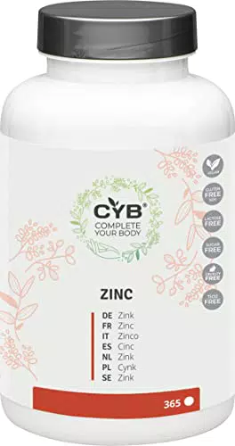CYB Zinco - 25 mg di Zinco Puro ad Alto Dosaggio - Vegan - 1 x 365 Compresse