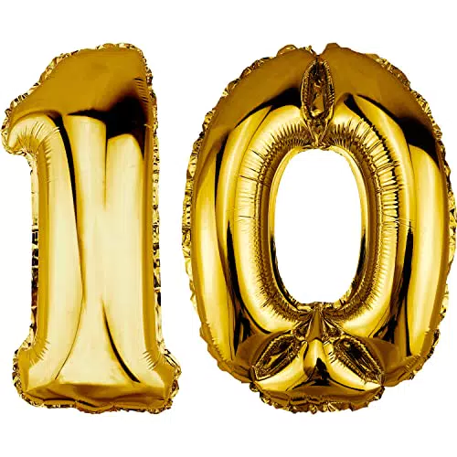 DekoRex Palloncino per decorazione di Compleanno 40cm Oro Numero: 10