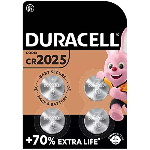 Duracell - 2025, Batteria Bottone al litio 3V, confezione da 4