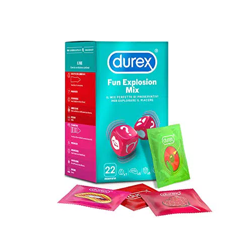Durex Fun Explosion Mix di Preservativi Sottili, Con Rilievi e Nervature e Aromatizzati
