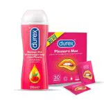 Durex Pleasuremax, Preservativi Con Rilievi e Nervature da 30 Profilattici + Durex Massage 2 in 1 con Guaranà
