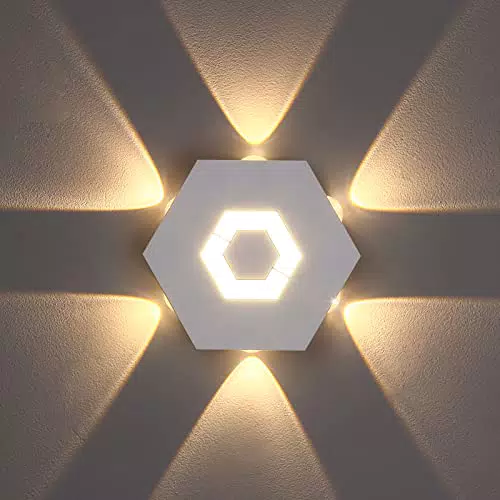 ENCOFT 12W Applique da Parete LED da Interno Forma Esagonale,  Luce Bianco Caldo 3000K per Soggiorno Camera da Letto