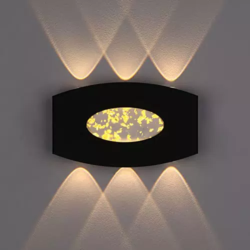 ENCOFT 12W COB LED Applique da Parete Internoampada da Parete Moderno con Foglia d'Oro Up Down Lampadaampada a Muro Luce Bianco Caldo 3000K per Soggiorno Camera da Lettouce Notturna Nero M