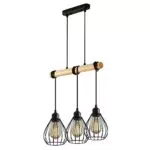 ENCOFT Lampada a Sospensione Industriale, 3 Luci Lampadario a Sospensione Vintage E27 in Metallo Legno