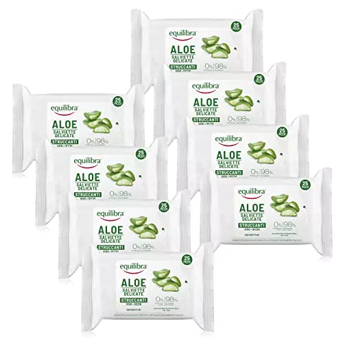 Equilibra Aloe Salviette Struccanti, Confezione da 8 Pezzi
