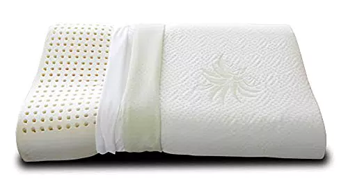 EVERGREENWEB - Cuscino 100% Memory Foam CERVICALE 40x70cm con Fodera Aloe Vera e Cotone Naturale Doppia Onda Ortocervicale Tessuto Sfoderabile e Lavabile Guanciali Letto Ortopedici per Tutti Materassi