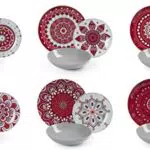 Excelsa Mandala Red Servizio Piatti 18 Pezzi, Porcellana e Ceramicaulticolore