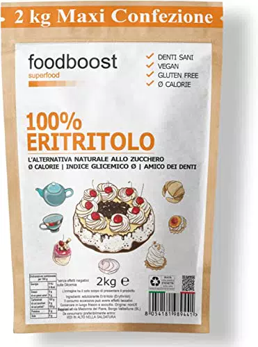 Foodboost, Eritritolo 2 kg Vegano e Senza Glutine👨‍🍳 - Sostituto dello Zucchero da cucina - Dolcificante Zero Calorieenza Zucchero - Adatto per Diabetici e Dieta Chetogenica - Contro le Carie✅
