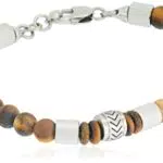 Fossil Bracciale con Perline in Acciaio Inossidabile da Uomo, Marrone Chiaro