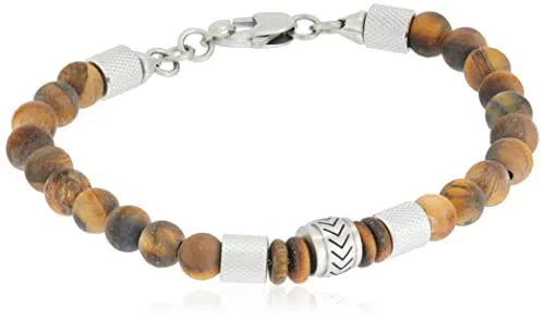 Fossil Bracciale con Perline in Acciaio Inossidabile da Uomo, Marrone Chiaro