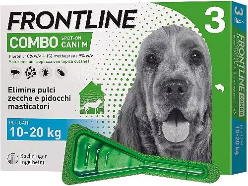 FRONTLINE Combo, 3 Pipette, Antiparassitario Cane Taglia M, 10/20 Kg