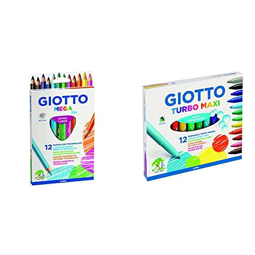 Giotto 220600, Gio Mega-Tri Astuccio 12 Maxi Pastelloni Colorati & 454000 Turbo Pennarelli