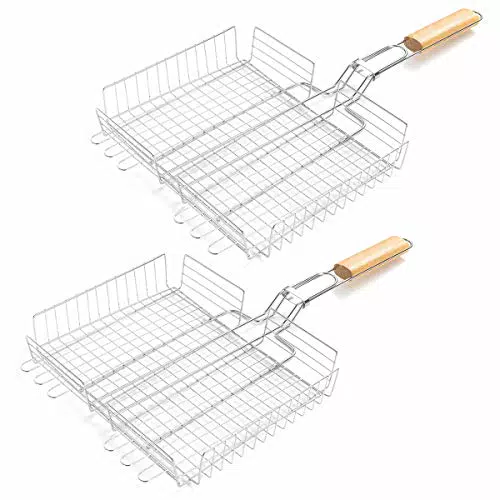 HANHAN 2 Pezzi Cesto Griglia Alto per Barbecue in Acciaio 31x24x5cm