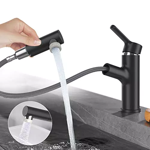 HOMELODY Doppia Funzione Rubinetto Bagno con Doccetta Estraibile Nero Miscelatore Lavabo Bagno con Estraibile Acqua Calda e Fredda