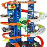 Hot Wheels City Robo T-Rex Ultimate Garage Modalità multigiocatore a più livelli per riporre auto in scala 100 plus 1 64