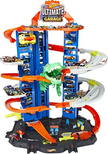 Hot Wheels City Robo T-Rex Ultimate Garage Modalità multigiocatore a più livelli per riporre auto in scala 100 plus 1 64